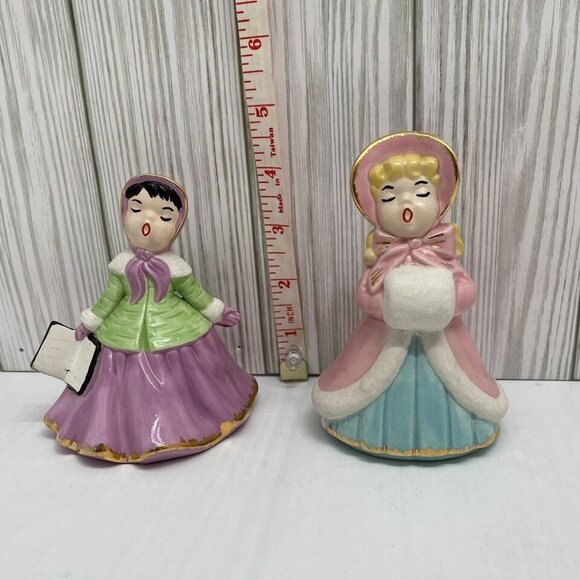 Vtg 2 Holland Mold Christmas Victorian Caroler Figurines Holiday 2 Small Chips - Picture 10 of 14
